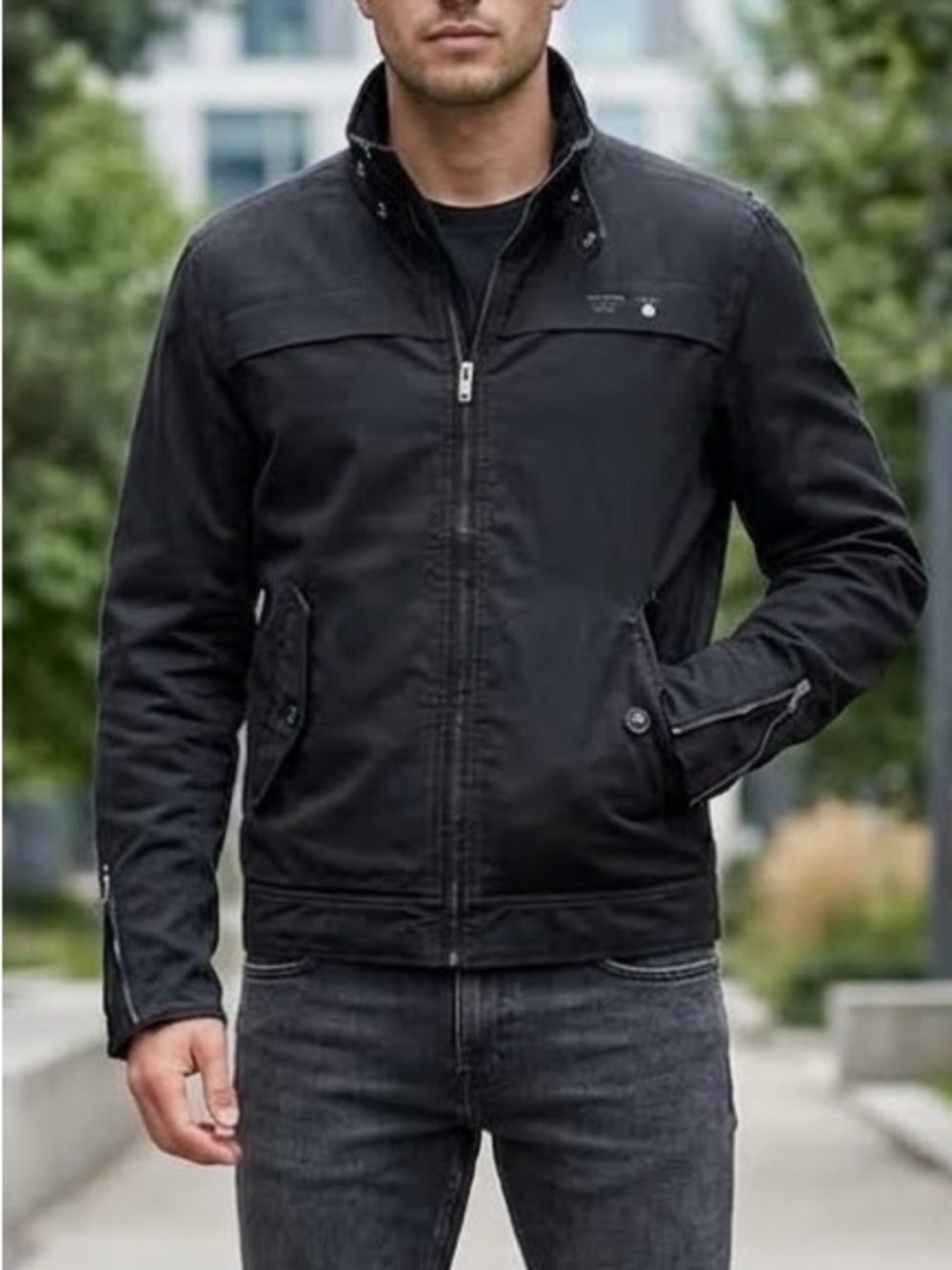 Diesel Black Utility Moto Bomber Jacket Large